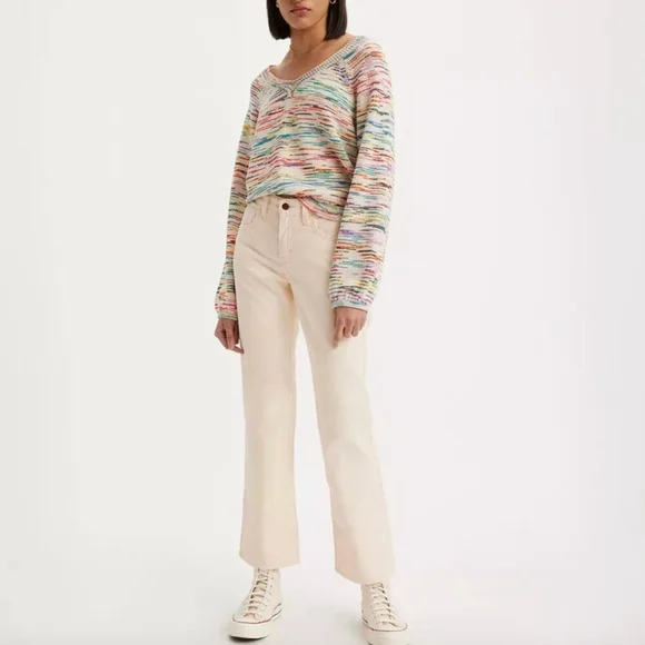 Levis Middy Ankle Bootcut Corduroy Jeans Pants Cream Casual Neutral Size 24 - Picture 1 of 14